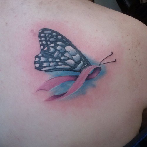 My take on a butterfly breast cancer awarness ribbon. #tattoo #butterfly  #breastcancerawareness #pinkribbon #dynastytattoo_nj - a photo on Flickriver
