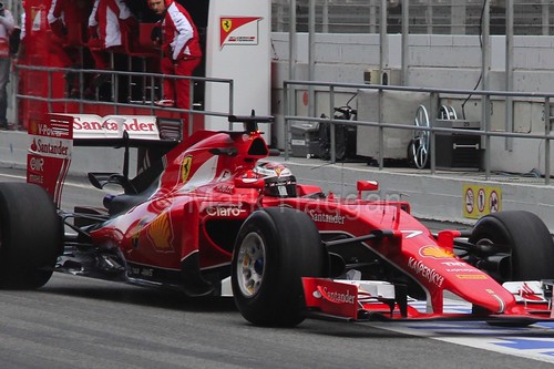 Kimi Raikkonen in his Ferrari in Formula One Winter Testing 2015