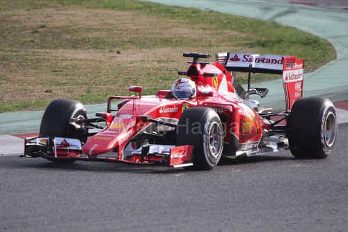 Sebastian Vettel in his Ferrari at Formula One Winter Testing 2015