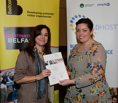 Worldhost participant Jane Grace pictured with Councillor Deirdre Hargey