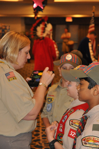 Face paint goes onto the Webelos • <a style="font-size:0.8em;" href="http://www.flickr.com/photos/96277117@N00/15883705004/" target="_blank">View on Flickr</a>