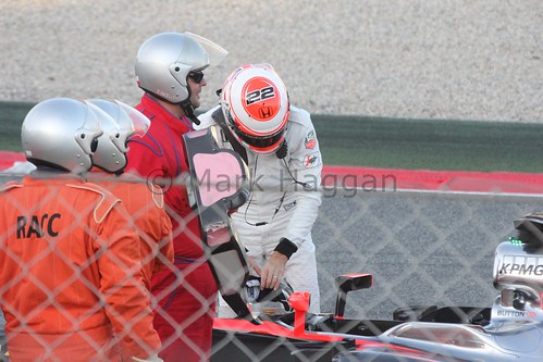 Jenson Button gets out of his stopped McLaren in Formula One Winter Testing 2015
