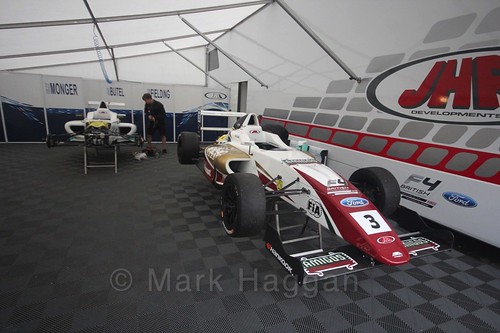 The JHR Developments garage at the BTCC Knockhill Weekend 2016