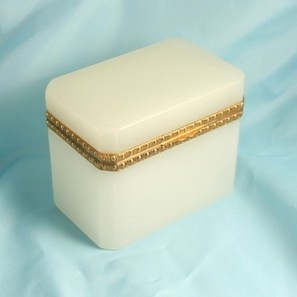 Large 1845 Antique White Opaline Jewelry Casket Gold Ormolu Box Mounts Flawless Condition