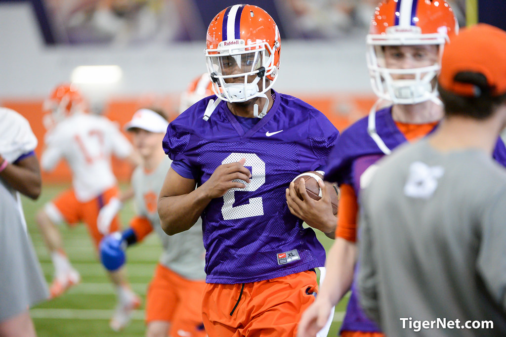 Clemson Football Photo of practice and Kelly Bryant