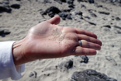 Beth holding oolitic sand