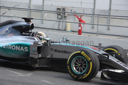 Lewis Hamilton in his Mercedes in Formula One Winter Testing 2015