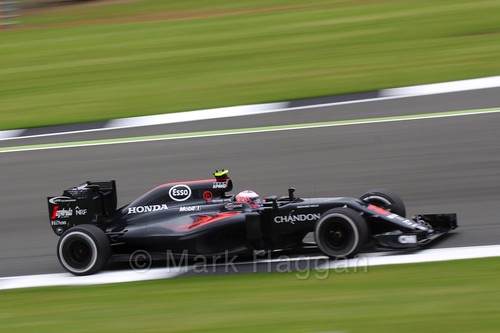 Jenson Button in his McLaren in Free Practice 1 at the 2016 British Grand Prix