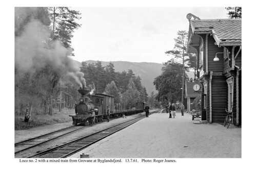 Byglandsfjord. Loco no. 2 & train from Grovane. 13.7.61