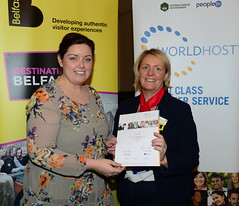 Worldhost participant Pamela Millar from Knead St Deli pictured with Councillor Deirdre Hargey