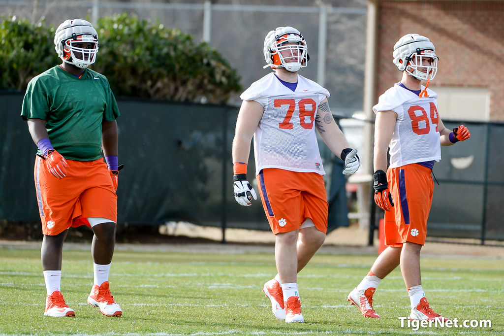 Clemson Football Photo of practice and Cannon Smith and DJ Reader and Eric MacLain