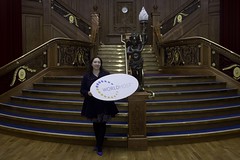 Christine world host at Titanic Staircase