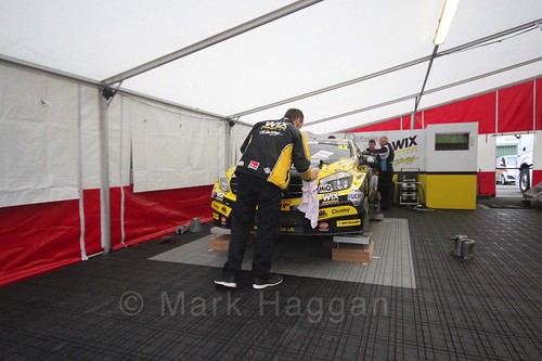 The Wix Racing garage at the BTCC weekend at Knockhill, August 2016