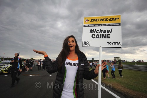 Michael Caine's pit board during the Grid Walks at the BTCC 2016 Weekend at Snetterton