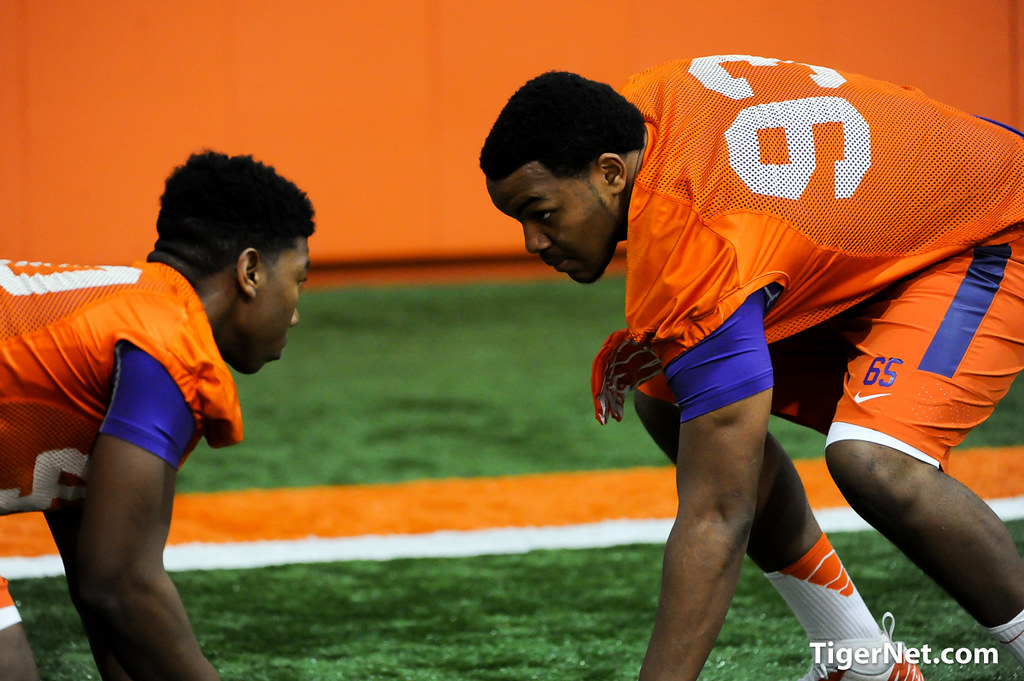 Clemson Football Photo of practice and Sterling Johnson