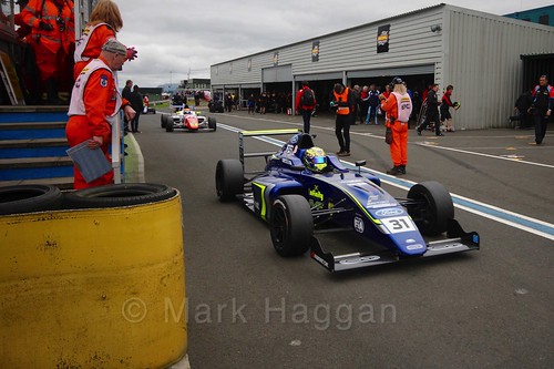 Max Fewtrell after British Formula Four race 2 during the BTCC Knockhill Weekend 2016