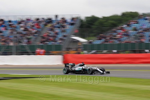Lewis Hamilton in his Mercedes during Free Practice 1 at the 2016 British Grand Prix