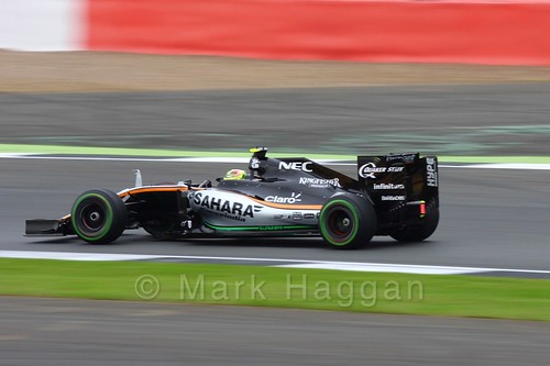 Sergio Perez in his Force India in Free Practice 3 at the 2016 British Grand Prix