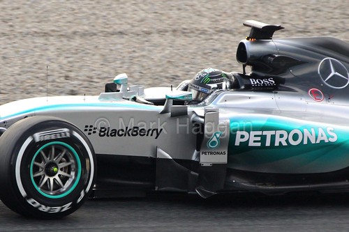 Nico Rosberg in his Mercedes in Formula One Winter Testing 2015