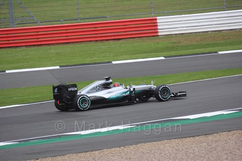 Esteban Ocon driving for Mercedes during Formula One In Season Testing at Silverstone, July 2016