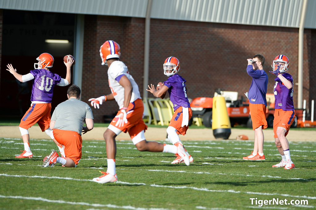 Clemson Football Photo of practice and Kelly Bryant and Nick Schuessler and Tucker Israel