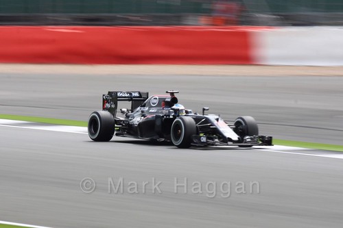 Fernando Alonso in his McLaren in Free Practice 2 at the 2016 British Grand Prix