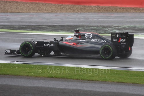 Fernando Alonso in his McLaren in 2016 British Grand Prix