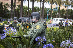 Protestors and police clash at a Trump rally.