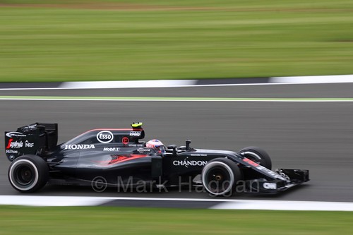 Jenson Button in his McLaren in Free Practice 1 at the 2016 British Grand Prix