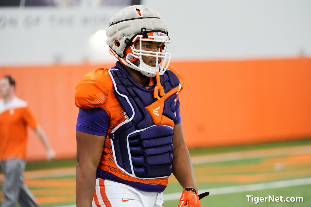 Clemson Football Photo of practice and Sterling Johnson