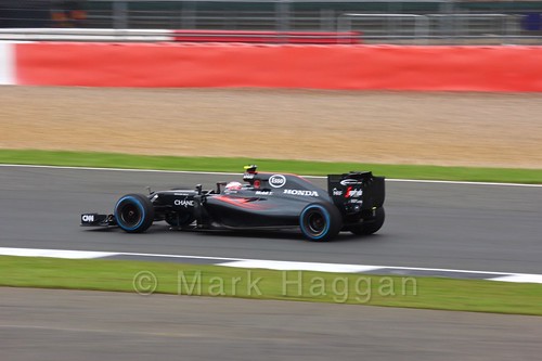 Jenson Button in his McLaren during Free Practice 3 at the 2016 British Grand Prix