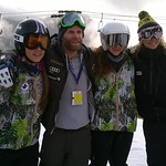 Robbie Dixon and Dani Robson with Team BC athletes Katrina van Soest and Brooke Lukinuk, Whistler Cup 2015, super-G finish