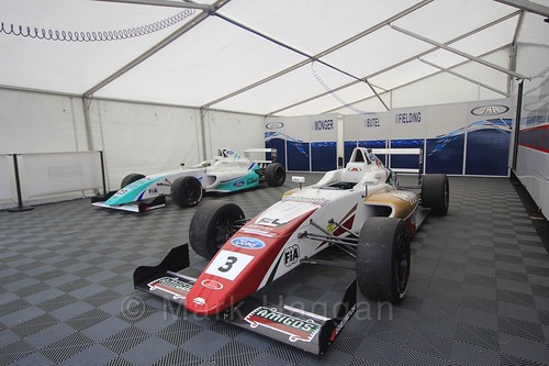 The JHR Developments garage at the British Formula Four at the Knockhill BTCC Weekend, August 2016