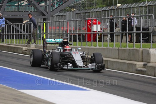Esteban Ocon driving for Mercedes during Formula One In Season Testing at Silverstone, July 2016