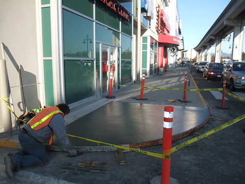 Shopping center sidewalk letdown construction
