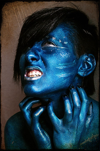 blue art face hands paint hand artistic head avatar alien fingers makeup tribal bodypaint smurf navi andorian bolian