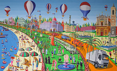 Naive painting of the city of Nice France after the deadly terrorist attack picturesque promenade was murdered and massacred figures murderous terrorist events in Syria Iraq Israel and France Europe United States