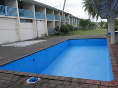 Pool with no water, this hotel has seen better days!
