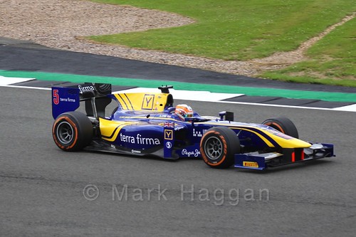 Alex Lynn in the DAMS car in GP2 Practice at the 2016 British Grand Prix