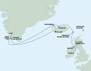 ephemera - Dublin to Reykjavik cruise map