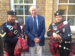 Chairman Roger Potter with the Gurha Pipers